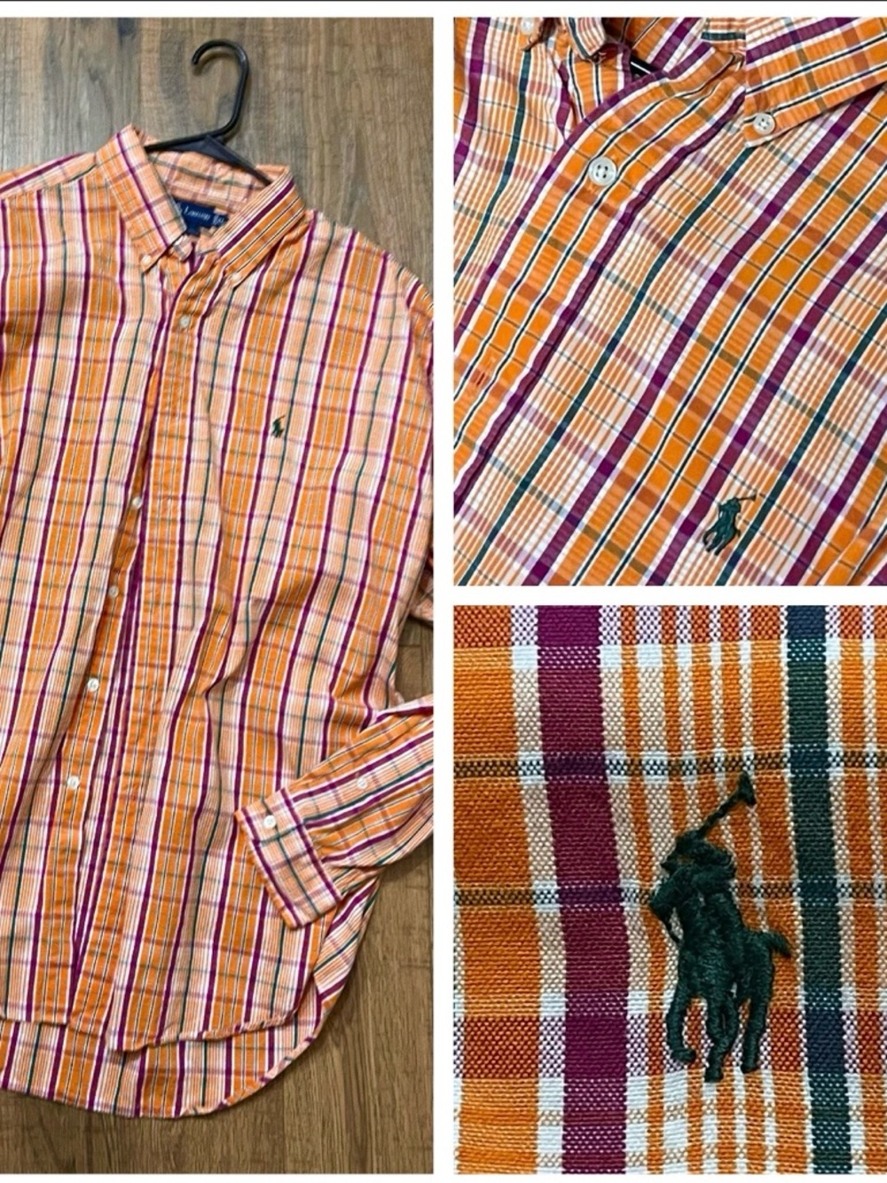 Ralph Lauren Blake 100% Two-ply Cotton Orange Plaid Button-Down Shirt Sz XL